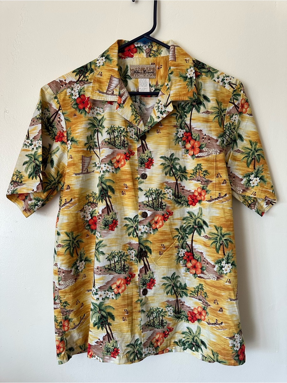 Men's Short-Sleeve Hawaiian Shirt - Yellow Tropical Print